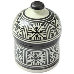 Pottery from Rabat, Morocco, Contemporary Ceramic Jar, Cream and Black Colors