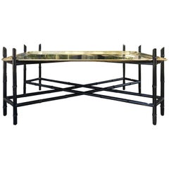 Midcentury Large Brass Tray on Faux Bamboo Stand, Marked Made in Germany