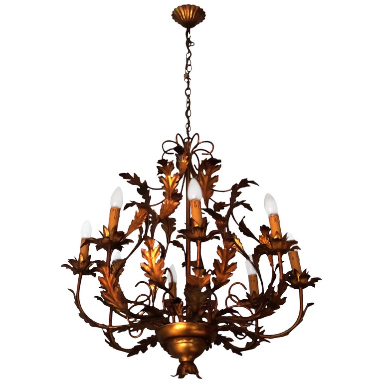 Large Vintage French Gilt Tole Chandelier For At 1stdibs Large Vintage French Gilt Tole Chandelier For