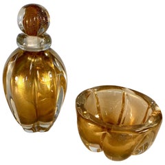 Murano Italian Glass Vanity Jar and Vase Set by Seguso