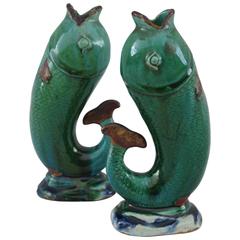 Pair of Fishes, Stoneware and Terra Cotta Enameled Soliflore Vases, circa 1920 8