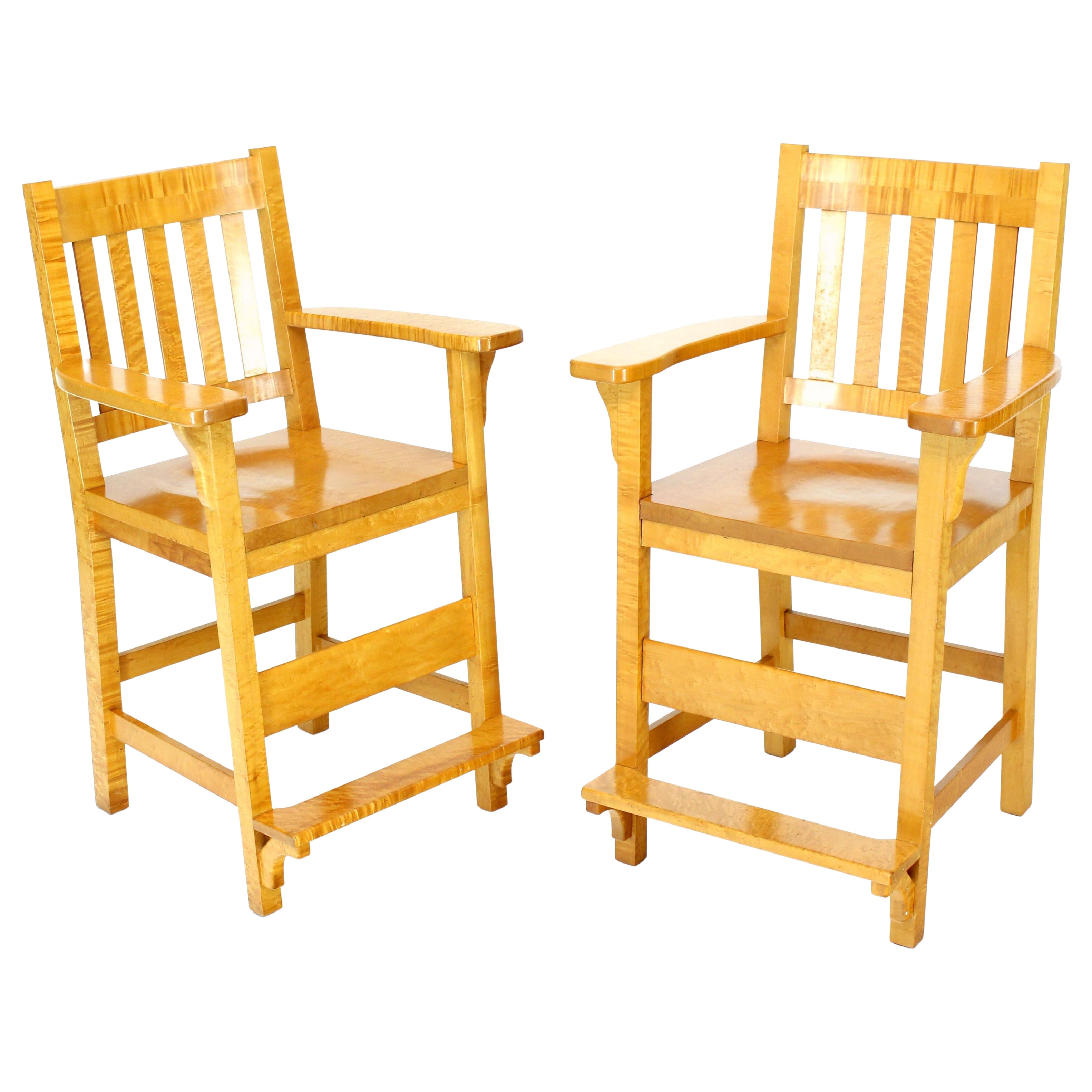 Solid Brid’s-Eye Maple High Pool Chairs Bar Stools