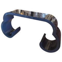 Vintage Navy Blue Lacquered Scroll Waterfall Console Table