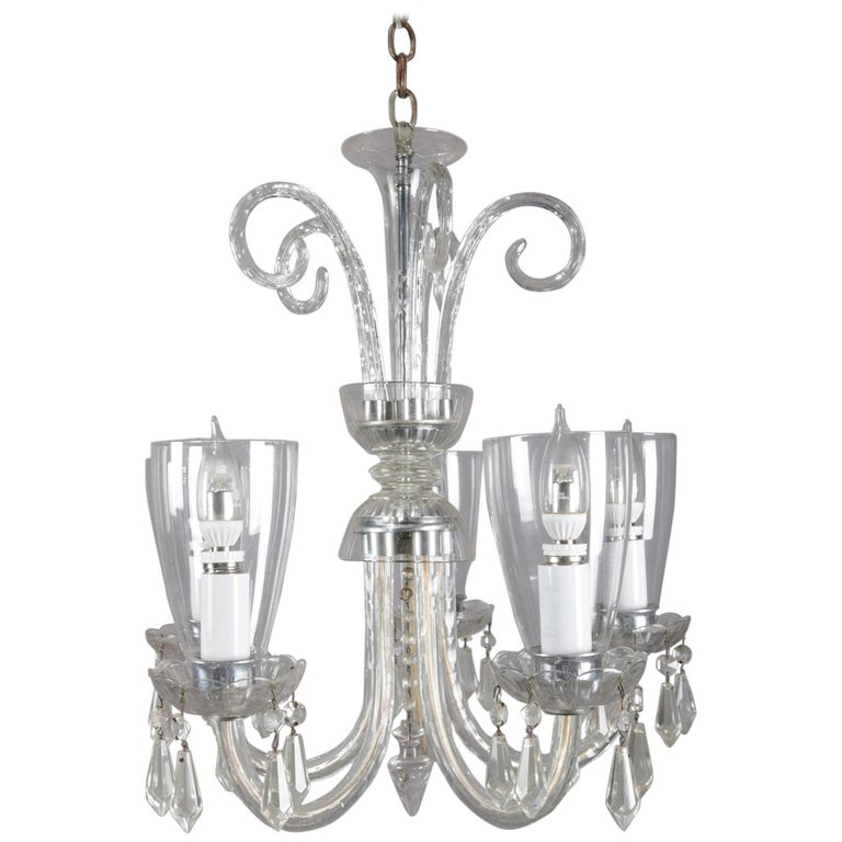 Vintage Venetian Crystal And Chrome 5 Candle Light Scroll Form Vintage Venetian Crystal And Chrome 5 Candle Light Scroll Form Chandelier For