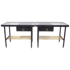 Jacques Adnet Bed Side Table in Piqué Sellier Leather Hermes Nightstands