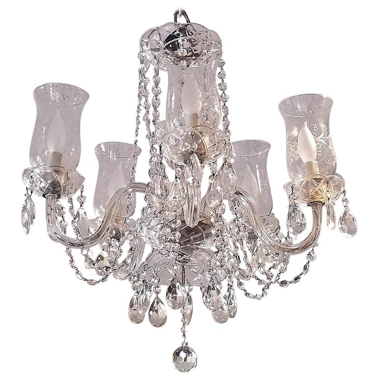 Etched Hurricane Shade Crystal 5 Arm Chandelier For At 1stdibs Etched Hurricane Shade Crystal 5 Arm Chandelier For