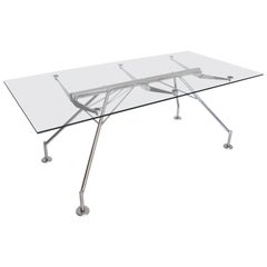 Nomos Style Chrome and Glass Dining Table or Desk after Norman Foster