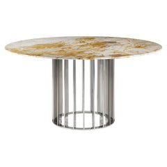 Orbiter, Contemporary Round Dining Table with Steel Base and Marble Top