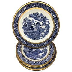 Set aus sechs blauen und weißen englischen Tellern