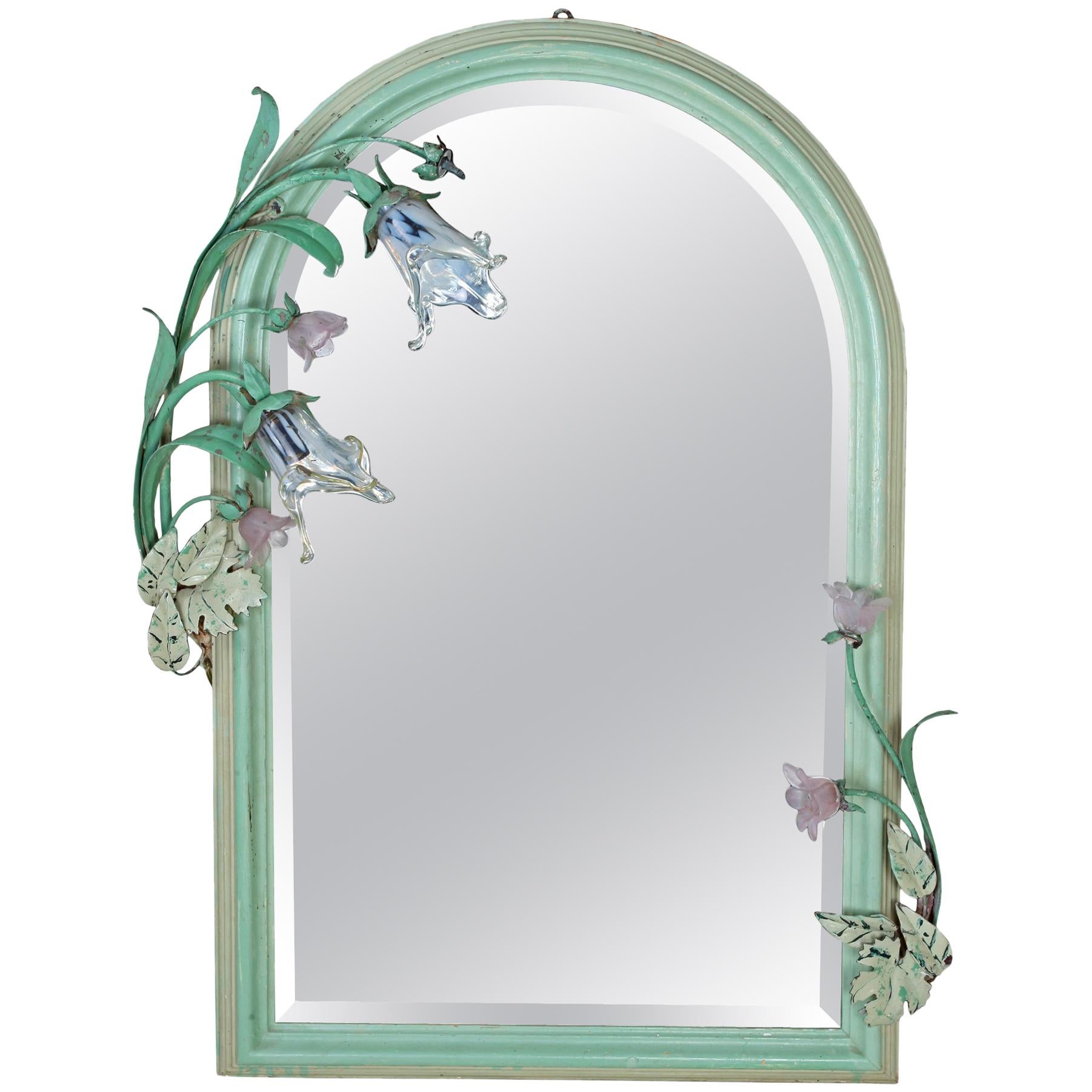 Mirror with Original Paint and Glass Flower Lights