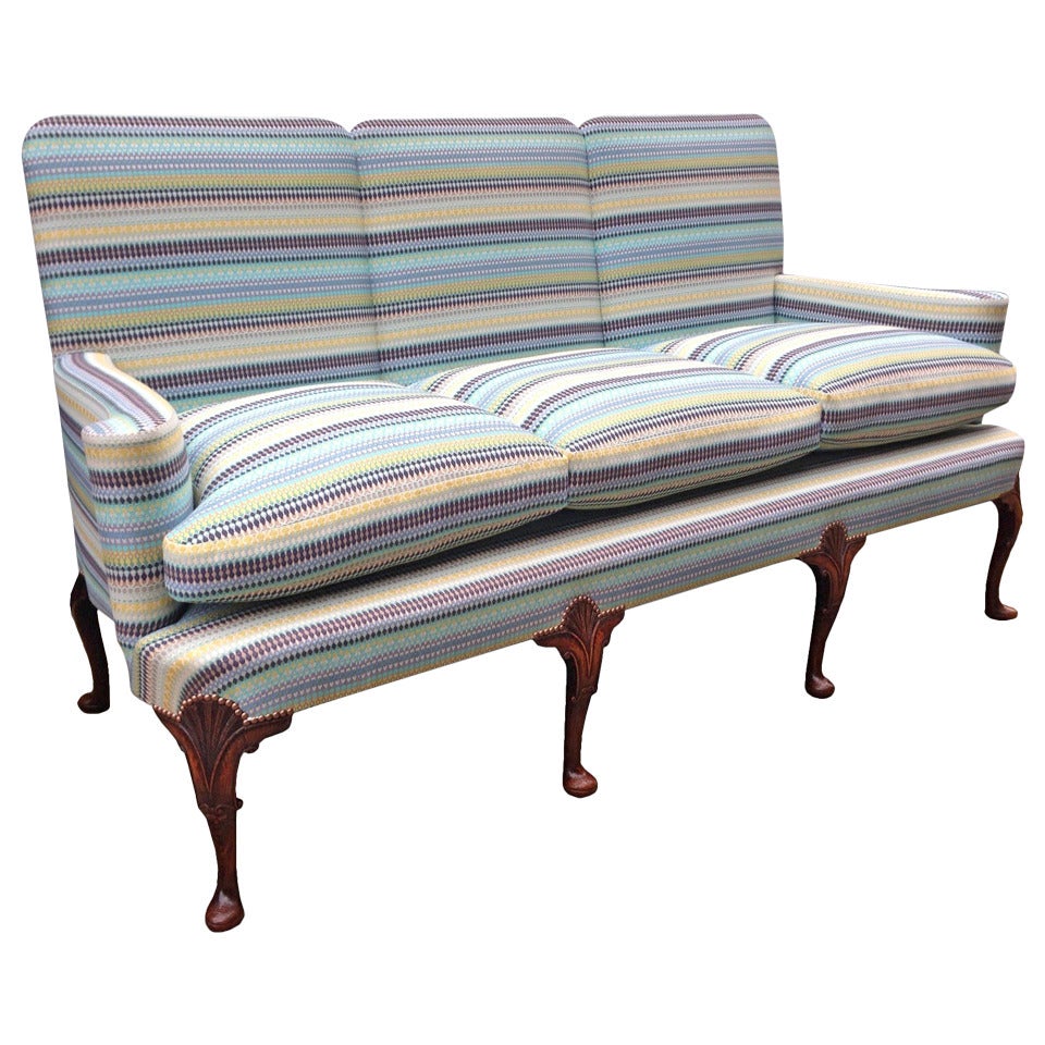English Settee with Striped Upholstery in the Georgian Manner For Sale