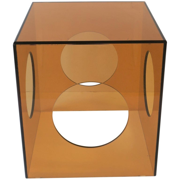 Amber Acrylic Cube Side or End Table For Sale at 1stdibs