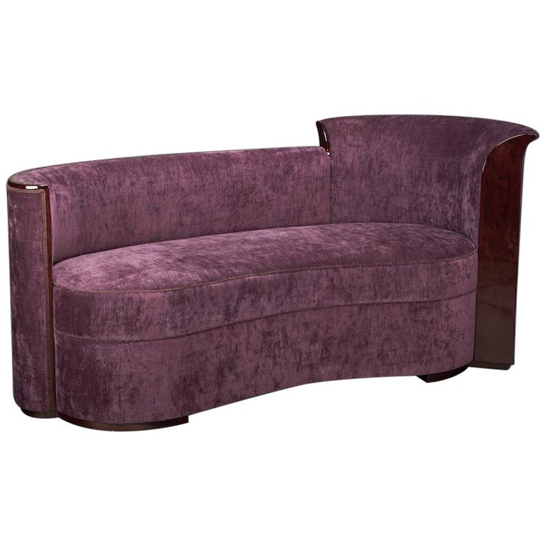 Art Deco DoubleSided Copper and Wood Upholstered Sofa For Sale at 1stdibs