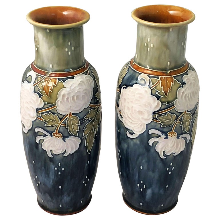 Pair Of Arts And Crafts Period Vases By Royal Doulton Priced As A
