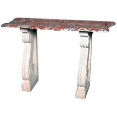 Pair of Midcentury White Carved Marble Italian Console Tables, 1940s