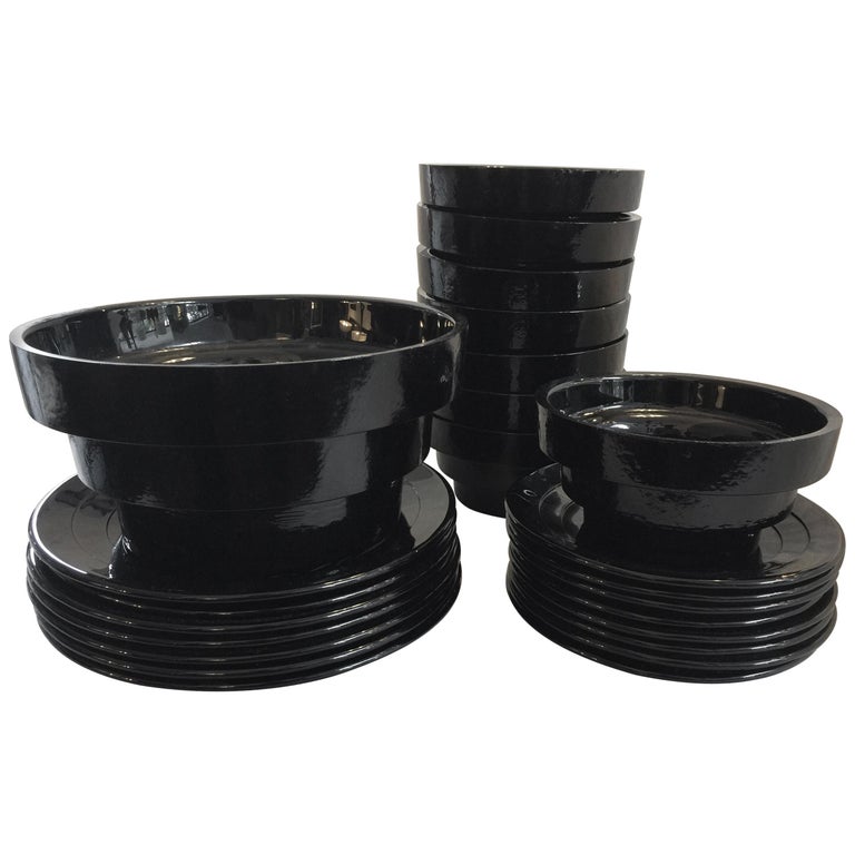 Ettore Sottsass Postmodern Black Glass Dinnerware Set at 1stDibs