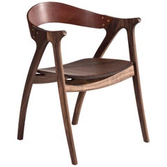 Signature Chair, Contoured Hardwood with Leather Backrest by Lutz Furniture