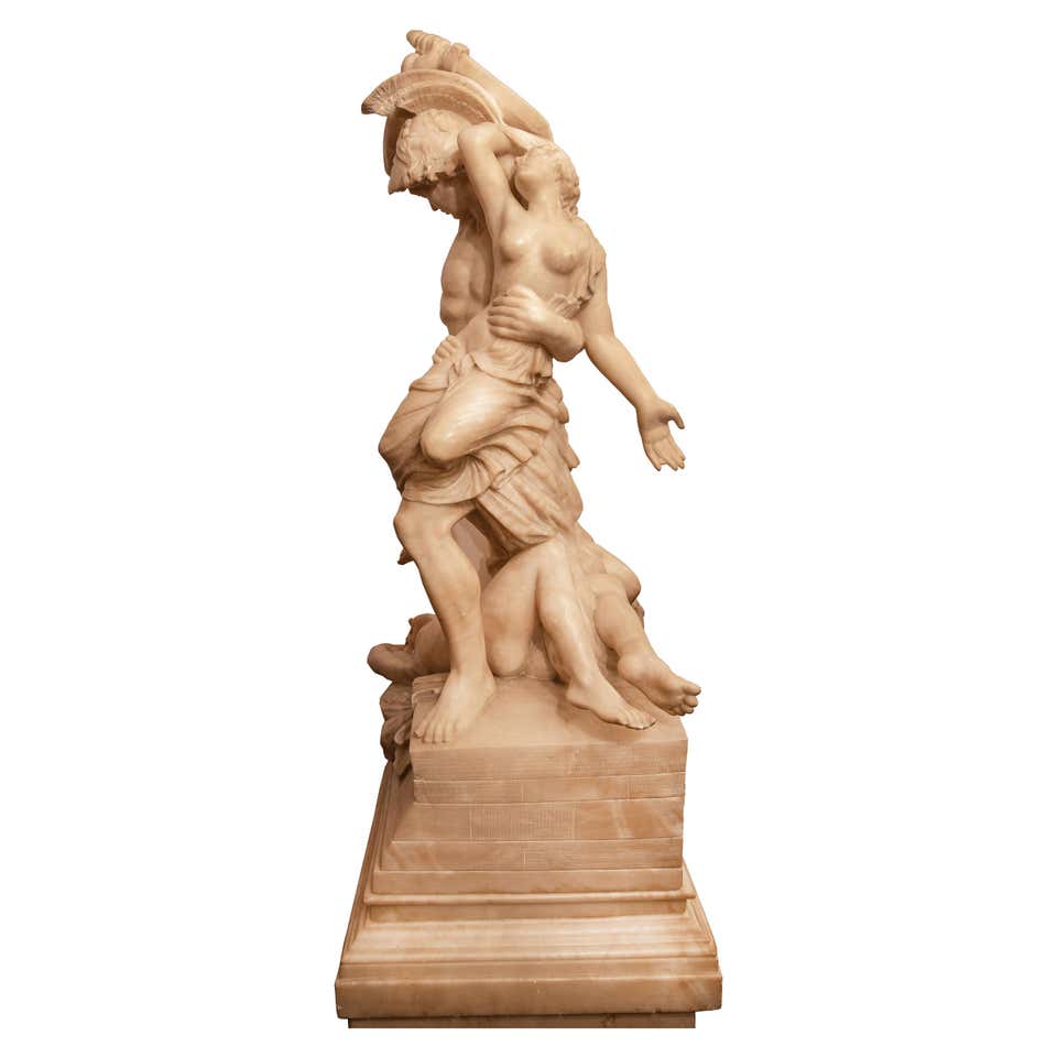 Carved Alabaster Sculpture Depicting "The Rape Of Polyxena" after Pio Fedi For Sale