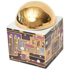 German Porcelain Modern Two Part Gold-Plated and Hand-Painted Box