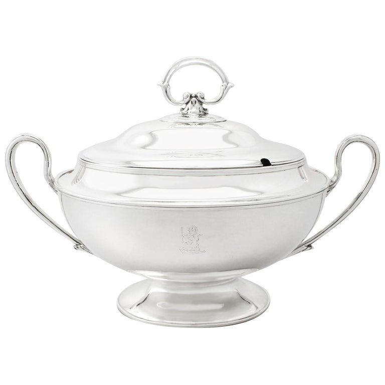Antique 1902 Edwardian English Sterling Silver Soup Tureen For Sale