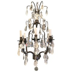 Wonderful French Patina Bronze Rock Crystal Petite Bird Cage Chandelier