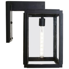Contemporary Lantern with Straight Lines, 4-Sided Wrought Iron Outdoor Light