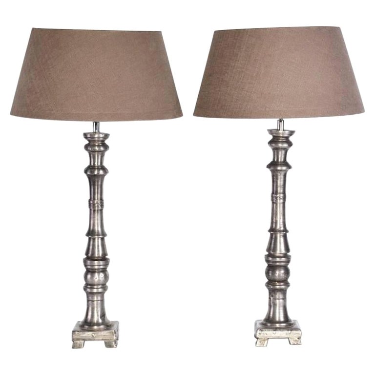 Pair of Slender Contemporary Metal Lamp Base For Sale