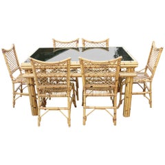 Used 1970s Spanish Bamboo and Rattan 6-Seat Dining Set