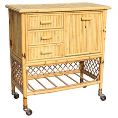 1970s Spanish Bamboo Bar Cart Trolley