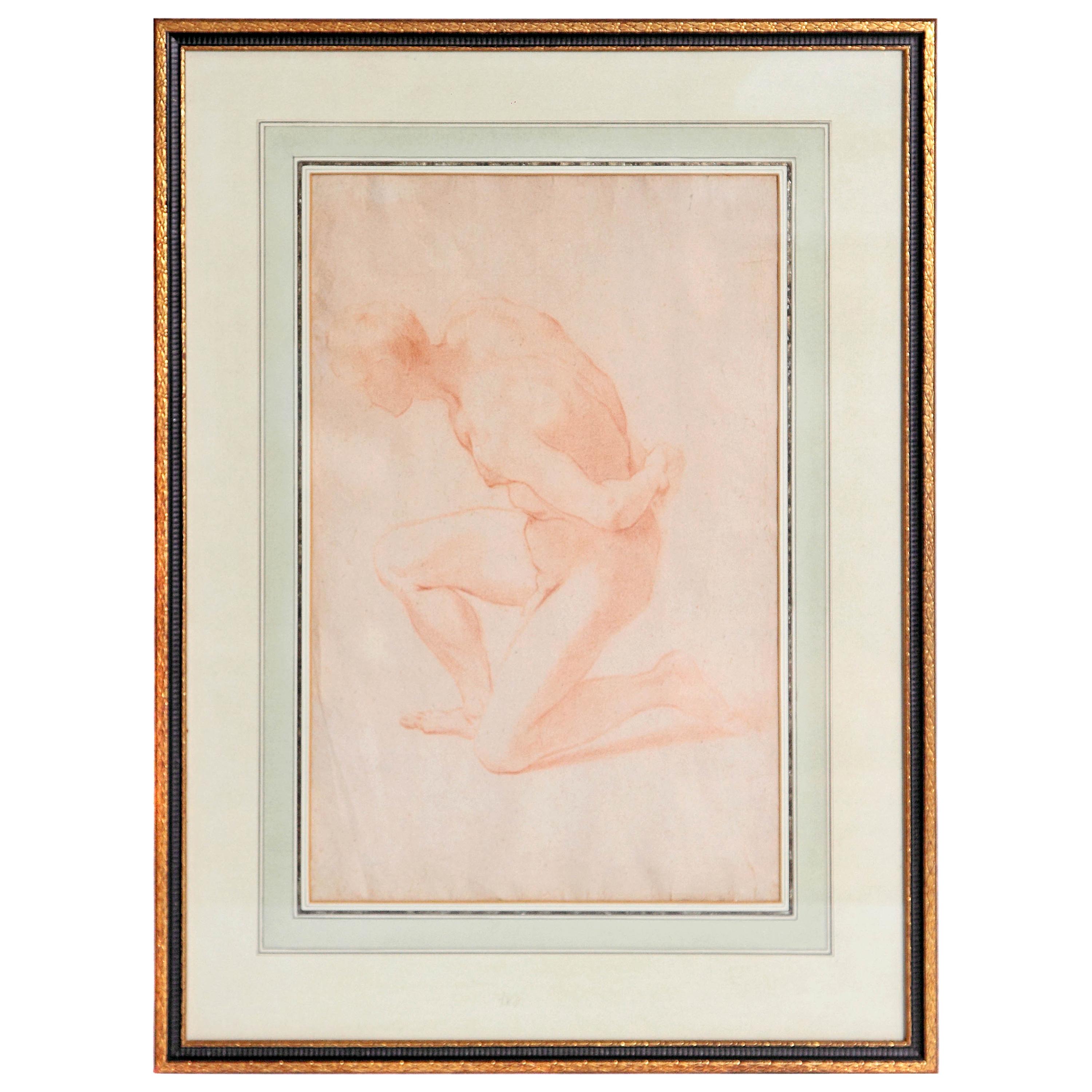 19th Century Continental Red Chalk Drawing, Figure Study