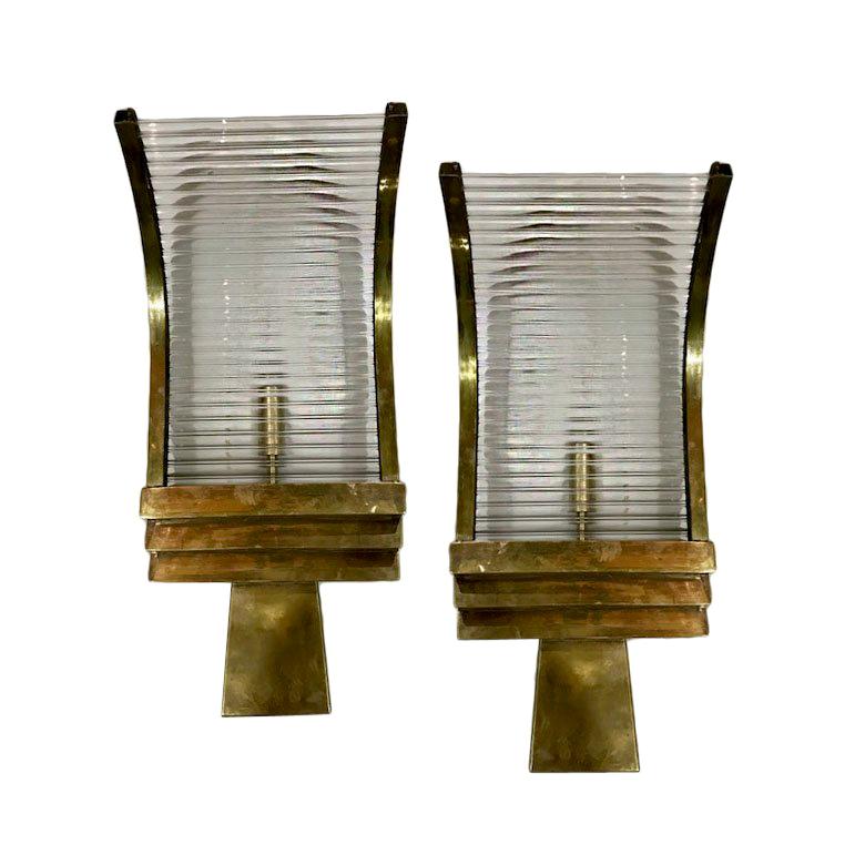 Set of Art Deco Style Glass-Rod Sconces, Sold in Pairs