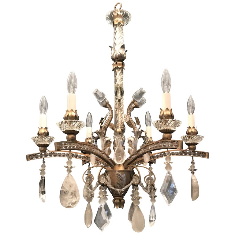 Mid Century Modern Stainless Steel And Crystal Swag Chandelier For Mid Century Modern Baguès Rock Crystal Gold Silver Gilt Beaded Swag Chandelier