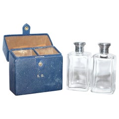 Rare 1929 Asprey London Sterling Silver Cologne Bottles in Leather Travel Case