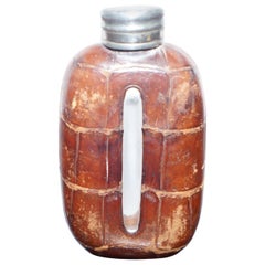 Stunning Victorian Alligator Crocodile Leather Small Hip Flask Made in England