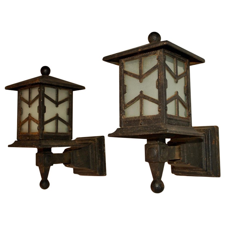 1920s Handsome Large Scale Outdoor Fixture By The Bell Cie At 1stdibs Rare Pair Of 1920s Cast Iron Outdoor Sconces