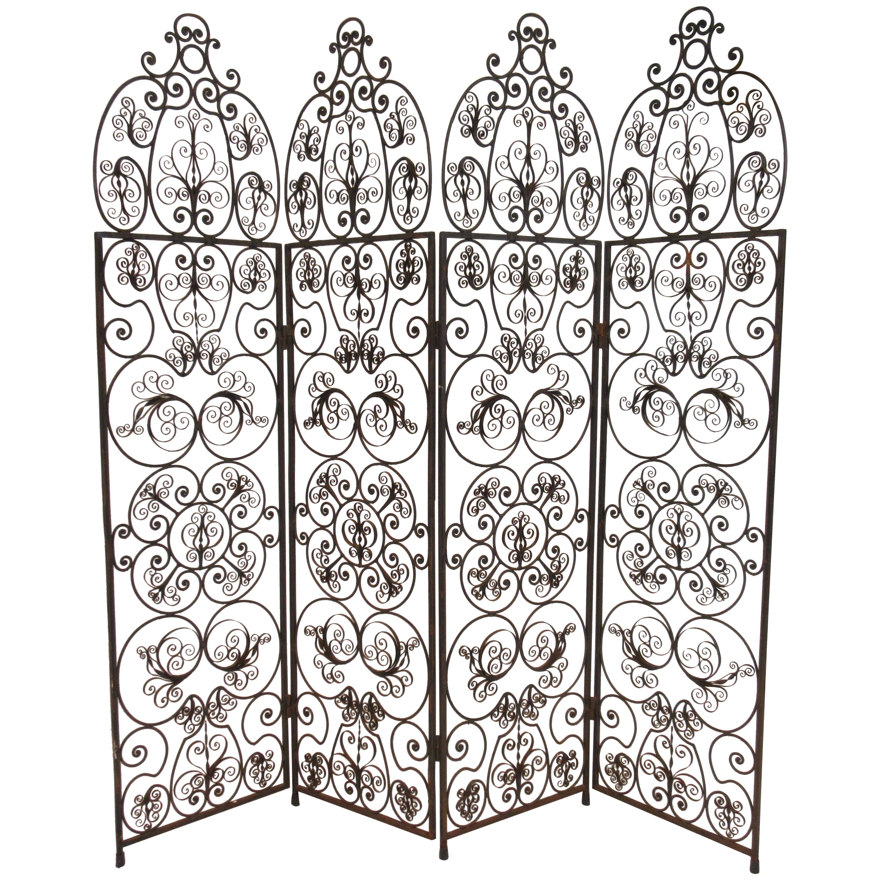 1960s Iron Scrolled Folding Screen