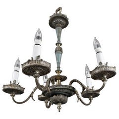 French Empire Silver Gilt 5-Candle Light Branch Chandelier, circa 1930
