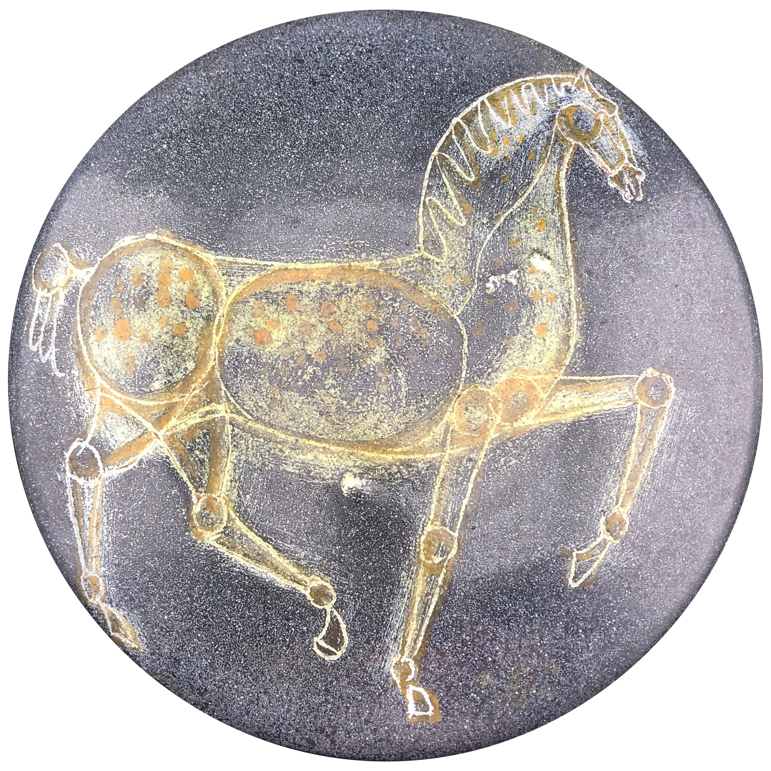 Mid-Century Modern Alfaraz Spain Lidded Bowl with Horse Decor For Sale