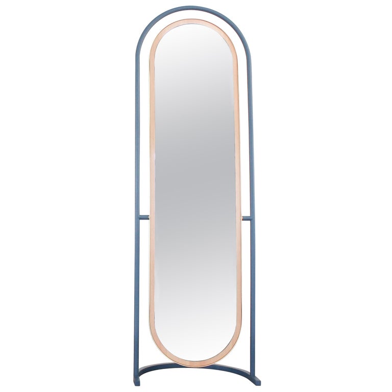 Michelle Floor Mirror With Tubular Steel Frame Smoked And Contemporary Floor Mirror Curved Frame Full Length Pill
