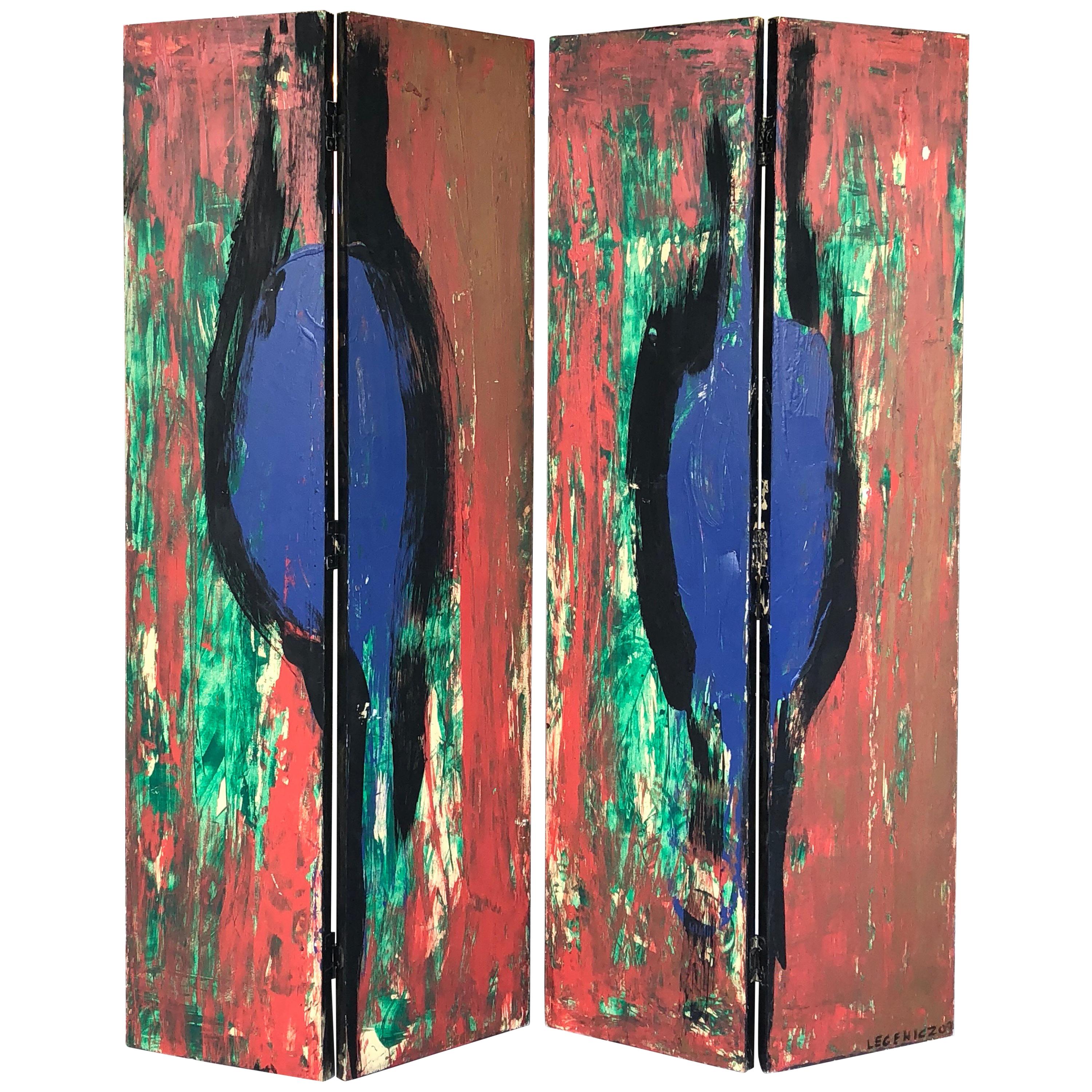 Lecewicz Abstract Expressionist Folding Screen Room Divider