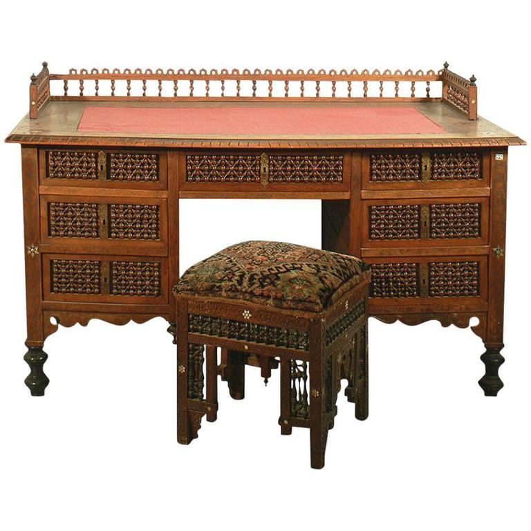 Moroccan Style Desk with a Stool and Basket For Sale at 1stdibs