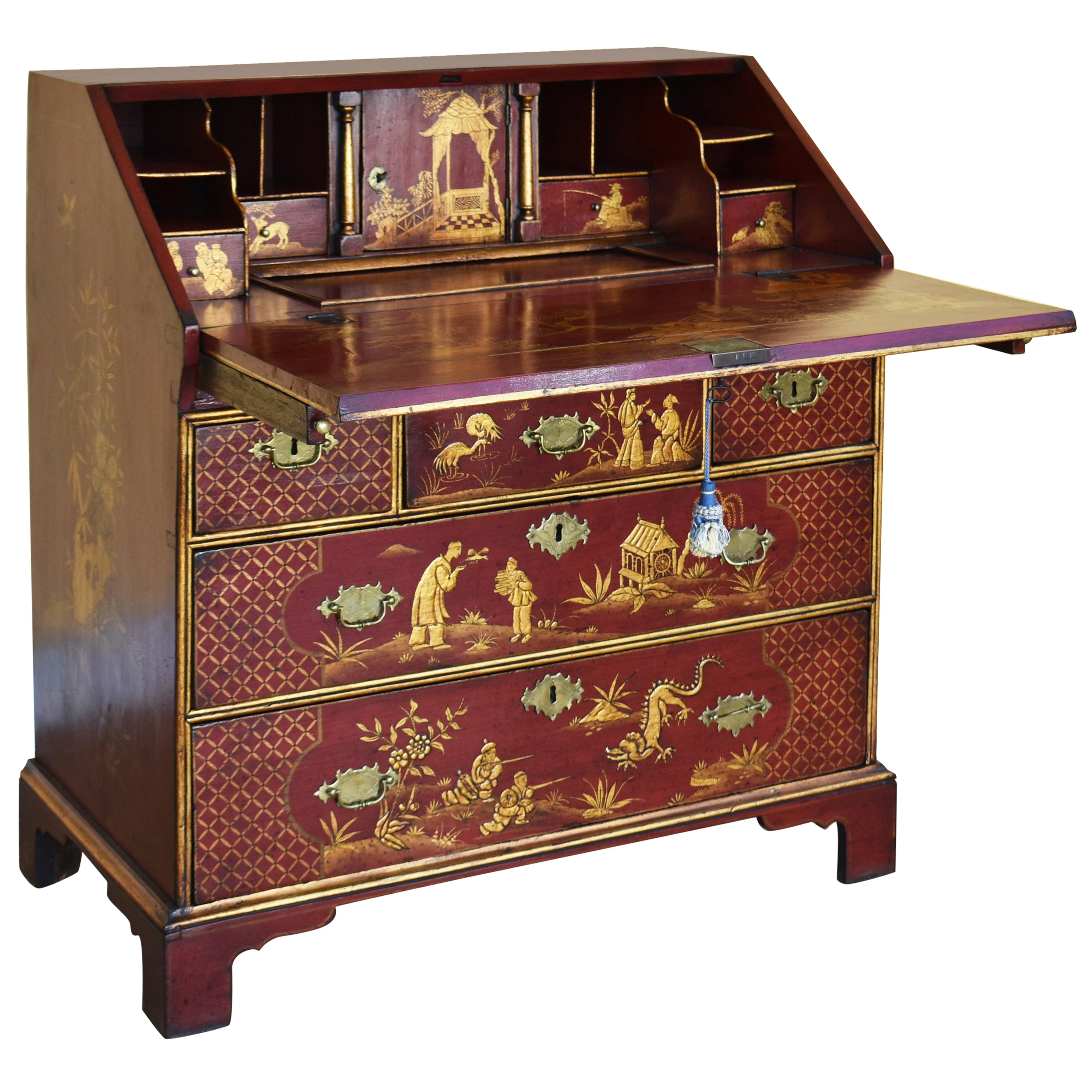 Vintage Ebonised Lacquered and Giltwood Chinese Chinoiserie Writing