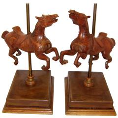 Antique Wooden Carousel Horses Table Lamps