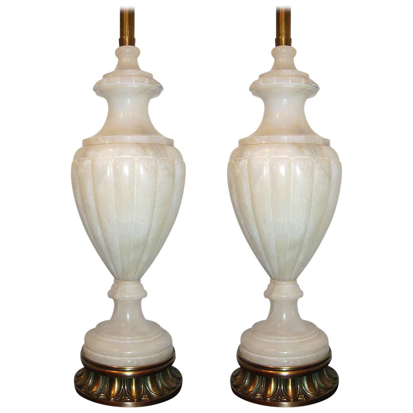 Large Neoclassic Alabaster Lamps For Sale
