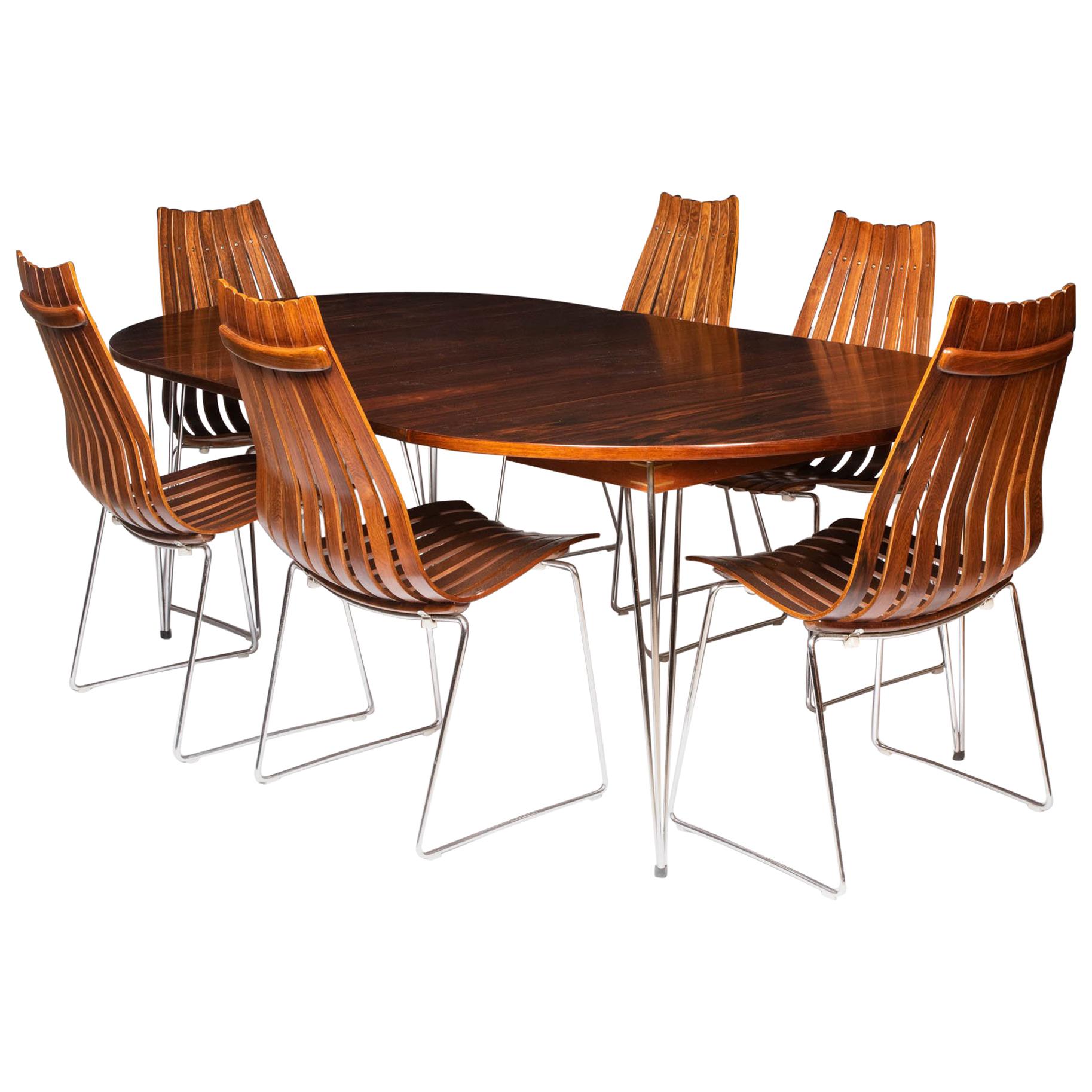 Rosewood Dining Table and 6 Dining Chairs by Hans Brattrud, Norway, circa 1957