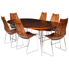 Rosewood Dining Table and 6 Dining Chairs by Hans Brattrud, Norway, circa 1957