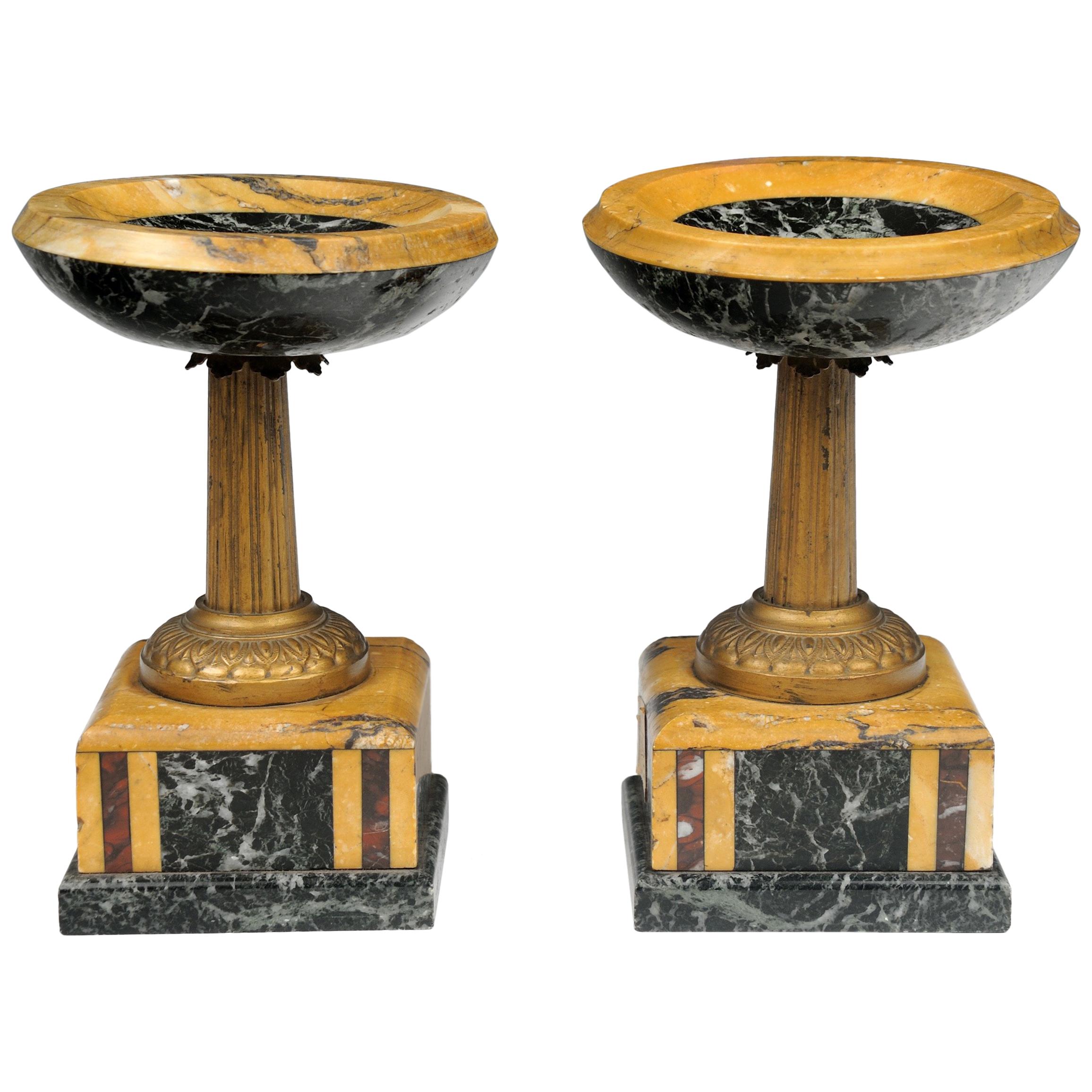 19th Century Pair of French Marble Garniture Tazzas Compotes