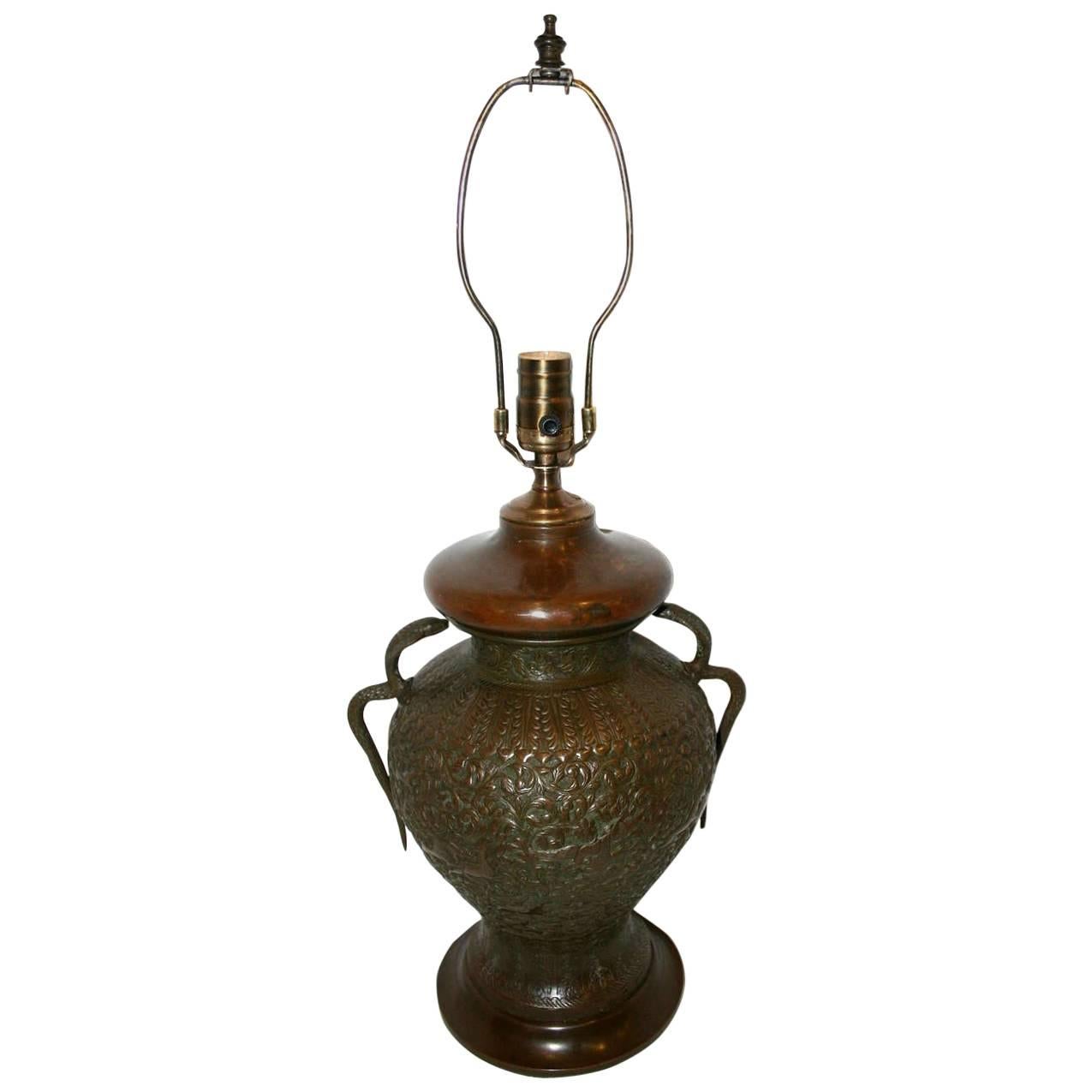  Anglo-Indian Hammered Brass Lamp