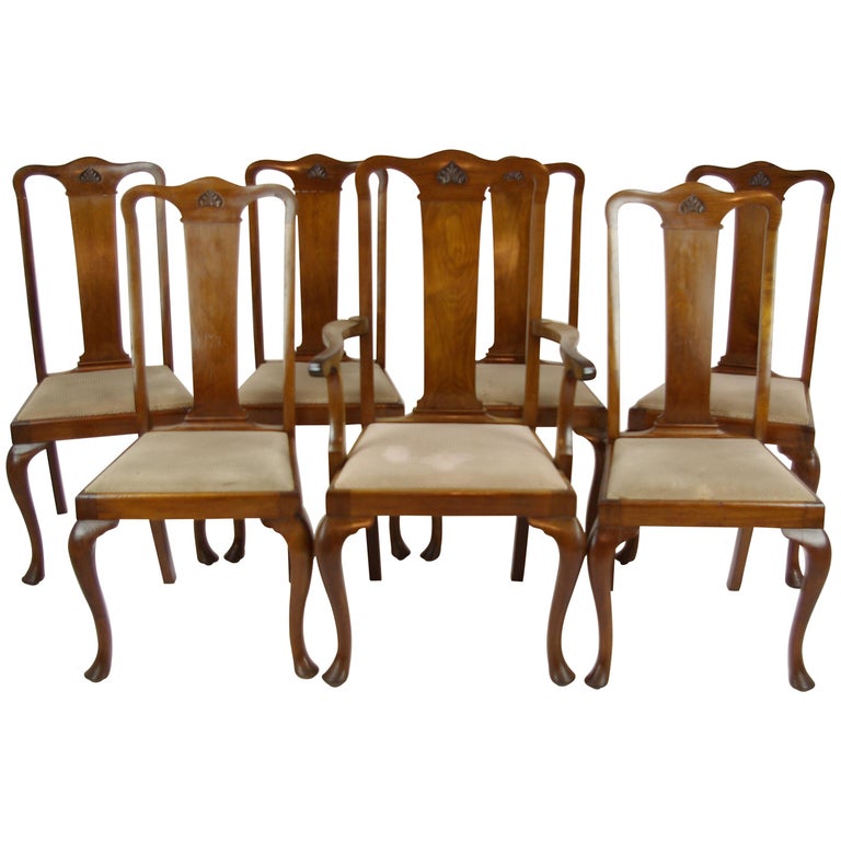 Antique Walnut Chairs, Queen Anne Chairs, Mahogany Dining Chairs Antique Walnut Chairs, Queen Anne Chairs, Mahogany Dining Chairs, B1196 For Sale - Antique Walnut Chairs, Queen Anne Chairs, Mahogany Dining Chairs