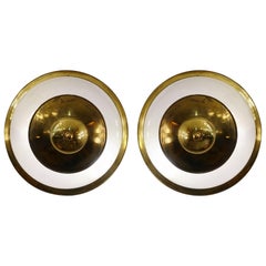 Pair of Brass and Frosted Glass Lamps by Luigi Caccia Dominioni for Azucena